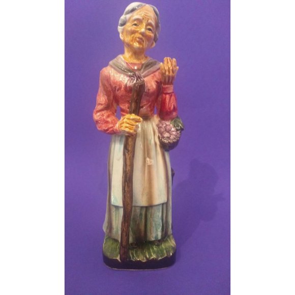 Elderly Woman With Walking Stick Basket of Flowers Wales Made in Japan - Picture 4 of 5